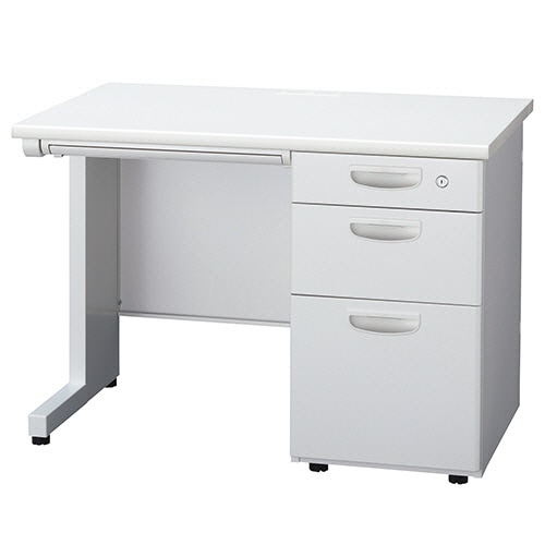 ライオン事務器 (N)LEO オフィスデスク 片袖机 幅1000×奥行700×高さ700mm ホワイト LER-L107SD-B-WW 1台
