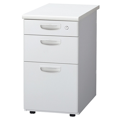 ライオン事務器 (N)LEO オフィスデスク 3段脇机 幅400×奥行700×高さ700mm ホワイト LER-L047E-B-WW 1台