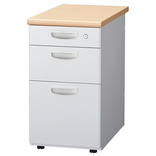 ライオン事務器 (N)LEO オフィスデスク 3段脇机 幅400×奥行700×高さ700mm ナチュラル LER-L047E-B-MW 1台