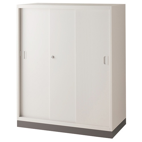 ライオン事務器 (N)LEOオフィスユニット 引戸3枚扉 下置き 3段 幅900×奥行450×高さ1110mm ホワイト LEWB-11TS 1台