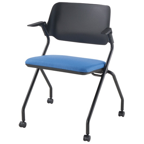 ライオン事務器 (N)LEO ネスティングチェア 肘付 ブラックフレーム 座:ブルー LE-221BF-BL 1脚