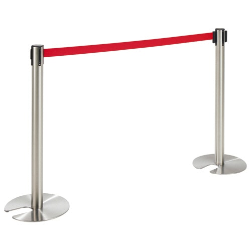 ベルトパーテーションスタンドＳＶ　本体：シルバー　ベルト：赤　１セット（４台：２台×２組）