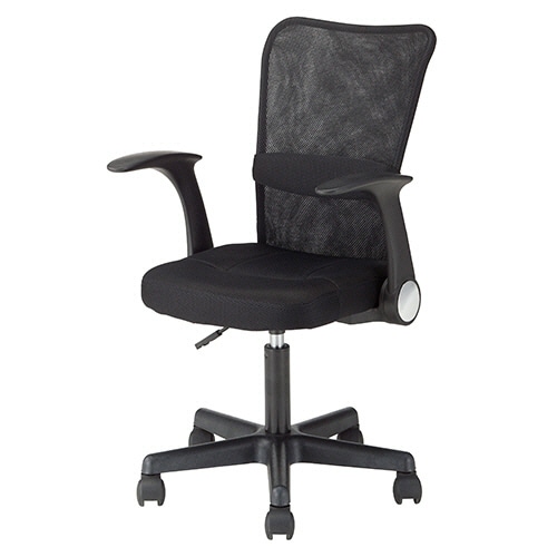 不二貿易　メッシュバックチェアー　ハンターＩＩ　アームアップタイプ　ブラック　ＨＦ－３８ＡＵＢＫ　１セット（４脚）