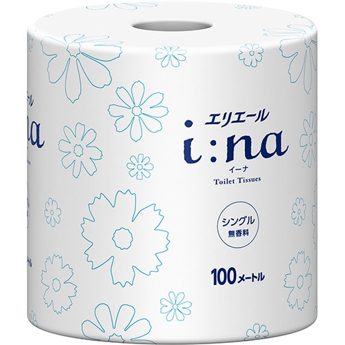 大王製紙 エリエール i:na(イーナ)トイレットティシュー 個包装 シングル 芯あり 100m 無香料 1セット(72ロール)