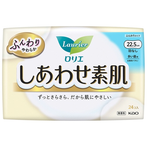 花王 ロリエ しあわせ素肌 ふんわりタイプ 多い昼用22.5cm 羽なし 1セット(432個:24個×18パック)