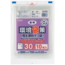 ジャパックス　環境袋策　再生原料ポリ袋　透明　３０Ｌ　ＬＲ－３３　１セット（３００枚：１０枚×３０パック）