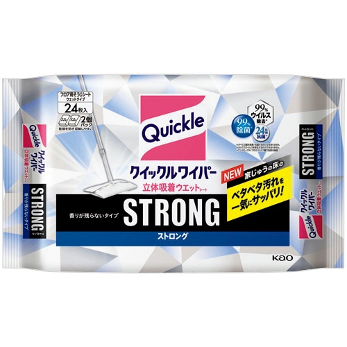花王 クイックルワイパー 立体吸着ウエットシート ストロング 香りが残らないタイプ 1セット(72枚:24枚×3パック)