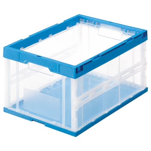 TANOSEE 折りたたみコンテナ 40L 透明/ブルー 1セット(10台)