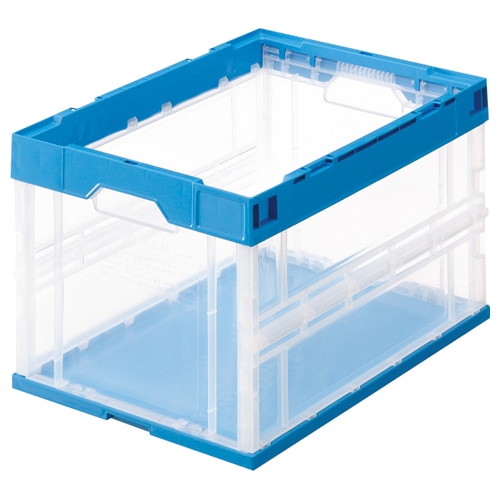 TANOSEE 折りたたみコンテナ 50L 透明/ブルー 1セット(10台)