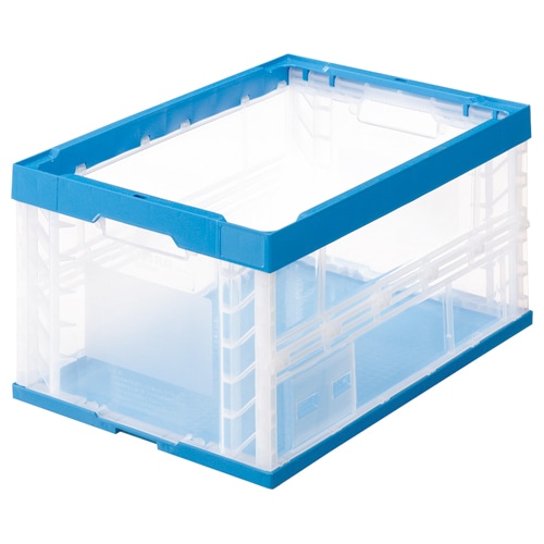 TANOSEE 折りたたみコンテナ 75L 透明/ブルー 1セット(8台)