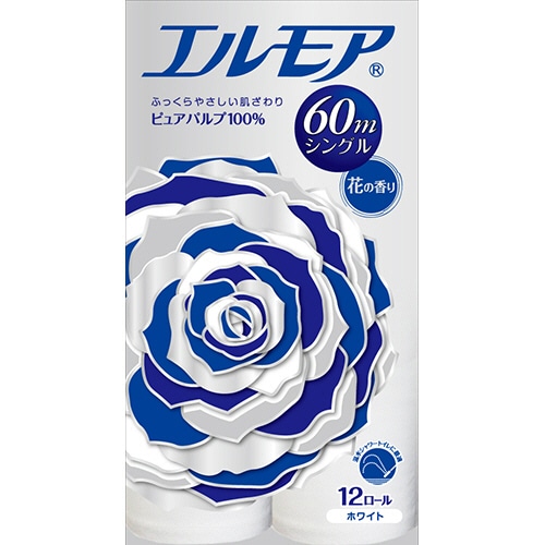 カミ商事 エルモア トイレットロール 花の香り シングル 芯あり 60m 1セット(96ロール:12ロール×8パック)