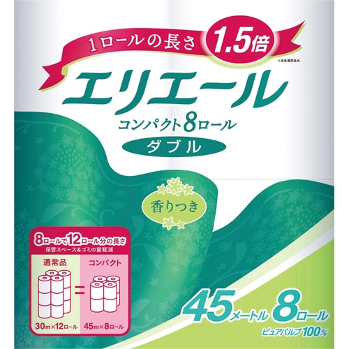 大王製紙 エリエール トイレットティシュー コンパクト ダブル 芯あり 45m 香り付き 1セット(64ロール:8ロール×8パック)