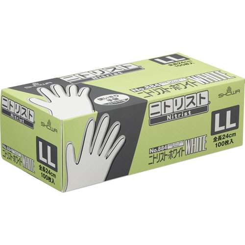 ショーワグローブ No.884 ニトリスト・ホワイト パウダーフリー LL ホワイト NO.884-LL 1セット(2000枚:100枚×20箱)