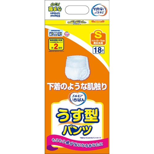 カミ商事 エルモア いちばん うす型パンツ S 1セット(72枚:18枚×4パック)