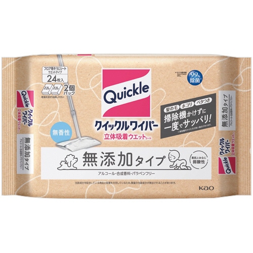 花王　クイックルワイパー　立体吸着ウエットシート　無添加タイプ　１セット（７２枚：２４枚×３パック）