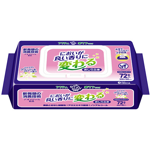 日本製紙クレシア　アクティ　においが良い香りに変わるおしりふき　１セット（８６４枚：７２枚×１２パック）