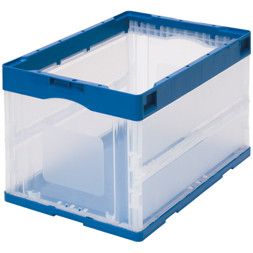 ＴＡＮＯＳＥＥ　折りたたみコンテナ　アシストロック機能付　５０Ｌ　ダークブルー／透明　１セット（１０台）