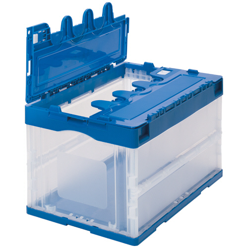 ＴＡＮＯＳＥＥ　折りたたみコンテナ　フタ一体型　アシストロック機能付　５０Ｌ　ダークブルー／透明　１セット（１０台）