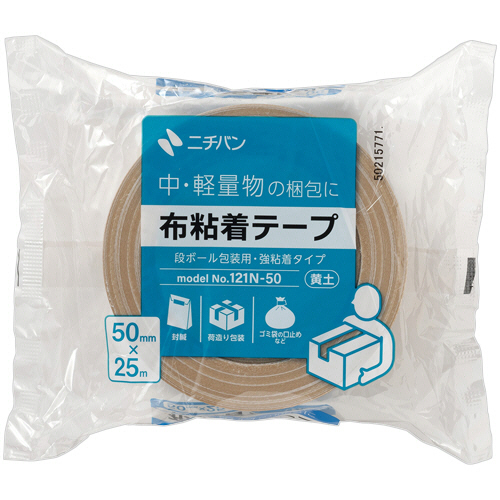 ニチバン　布粘着テープ　５０ｍｍ×２５ｍ　黄土　１２１Ｎ－５０　１セット（３０巻）