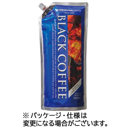 ユニマットライフ　キャラバンコーヒー　ブラックコーヒー　無糖　１０００ｍＬ　パウチ　１セット（２４本：１２本×２ケース）