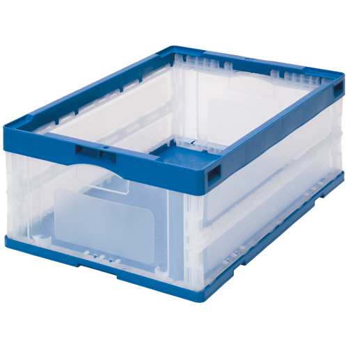 ＴＡＮＯＳＥＥ　折りたたみコンテナ　アシストロック機能付　５５Ｌ　ダークブルー／透明　１セット（１０台）