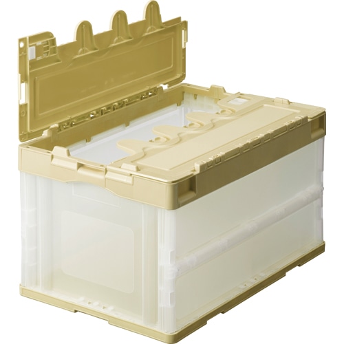 TANOSEE 折りたたみコンテナ フタ付 40L アイボリー/透明 1セット(10台)