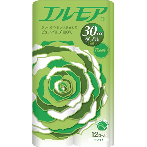 カミ商事 エルモア 花の香り ダブル 芯あり 30m 1セット(96ロール:12ロール×8パック)