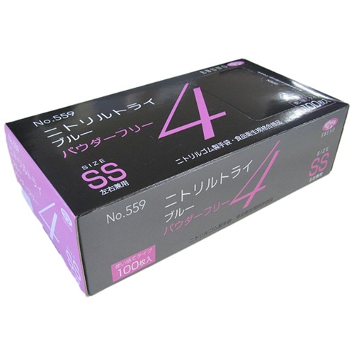 エブノ ニトリルトライ4 ブルー パウダーフリー SS No-559 1セット(3000枚:100枚×30箱)
