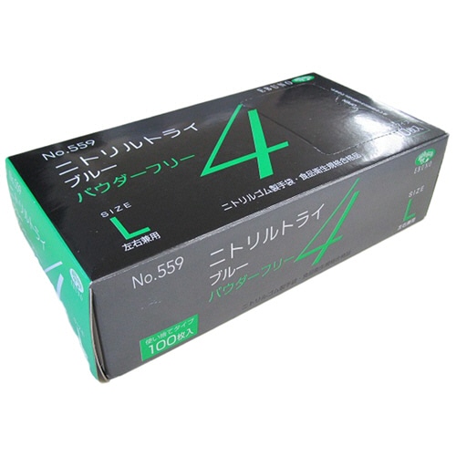エブノ ニトリルトライ4 ブルー パウダーフリー L No-559 1セット(3000枚:100枚×30箱)