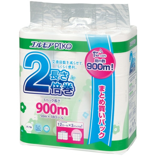 カミ商事 エルモア ピコ 2倍巻トイレットロール 花の香り ダブル 50m 1セット(72ロール:18ロール×4パック)