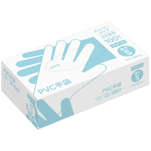 ＰＶＣ手袋　パウダーなし　薄手（エコノミー）　Ｓ　１箱（１００枚）